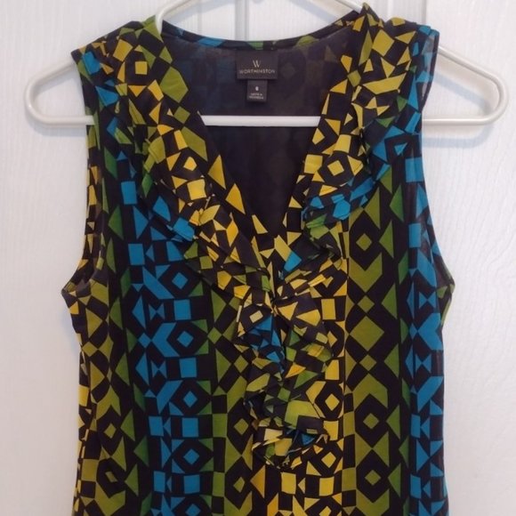Worthington Geometric Ladies Sleeveless Top - Picture 2 of 9